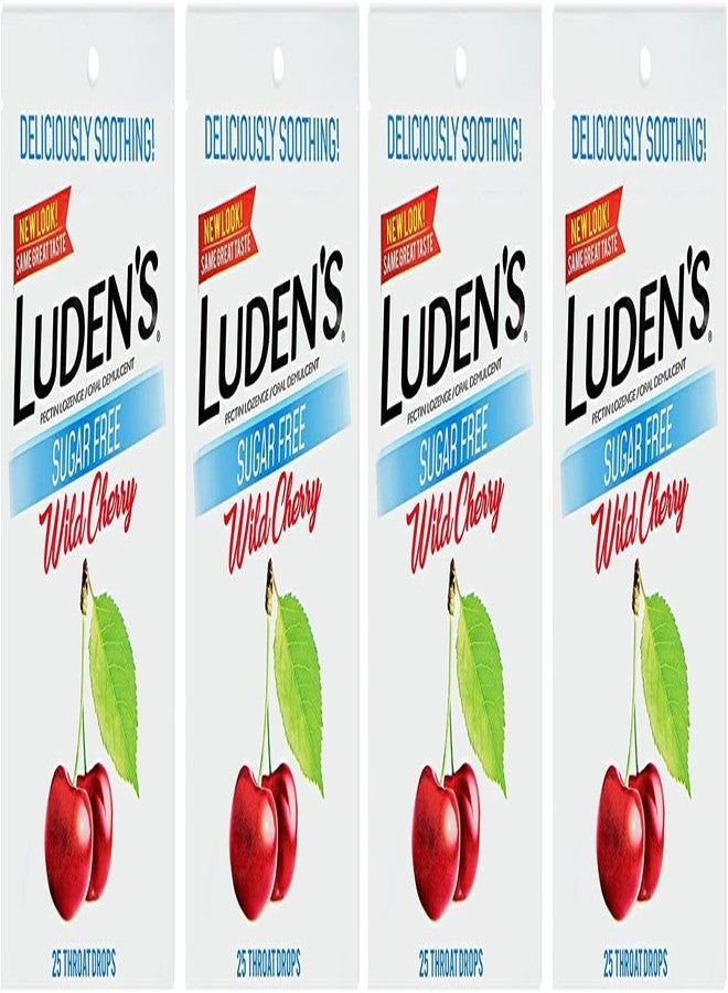 Luden's Sugar Free Wild Cherry Throat Drops, Sore Throat Relief, 25 Count (4 Pack) - Image 1